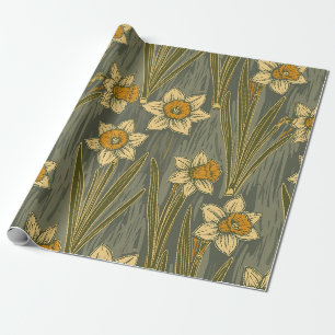 Minimalist White Yellow Daffodil Floral Pattern Wrapping Paper