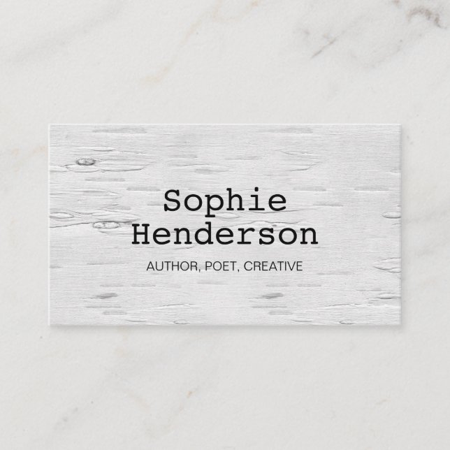 Minimalist Whitewashed Wood Author Writer Business Card (Front)