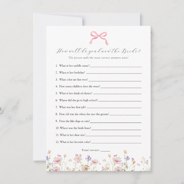 Minimalist Who Knows Bride Best Shower Game Card (Front)