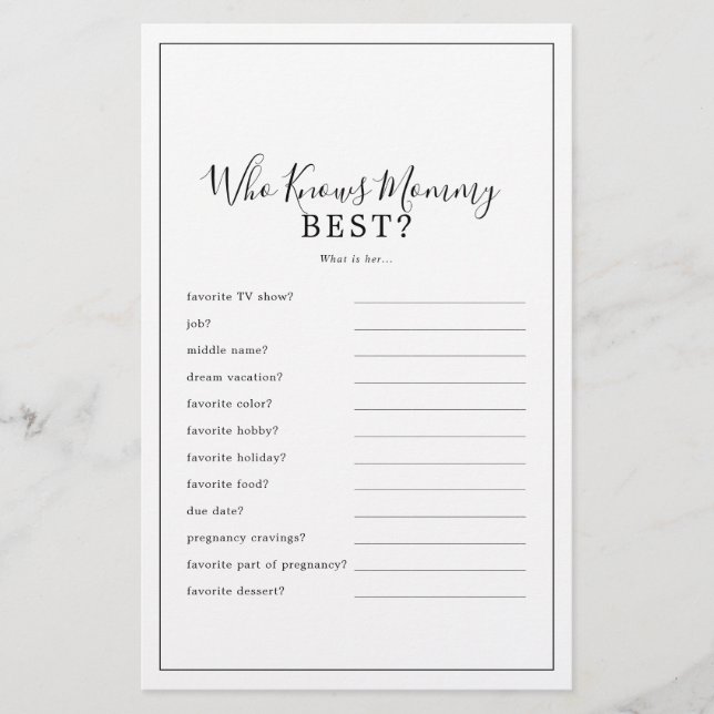 Minimalist Who Knows Mommy Best Trivia Game Flyer (Front)