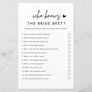 Minimalist Who Knows The Bride Best Bridal Game