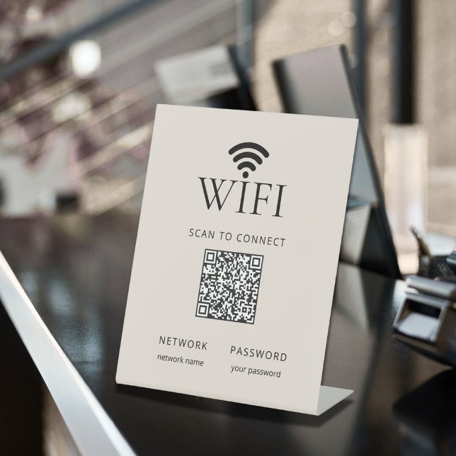 Minimalist WiFi Password Desk Sign QR Code Beige (Minimalist WiFi Password Desk Sign QR Code Beige)