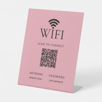 Minimalist WiFi Password Desk Sign QR Code  Pink