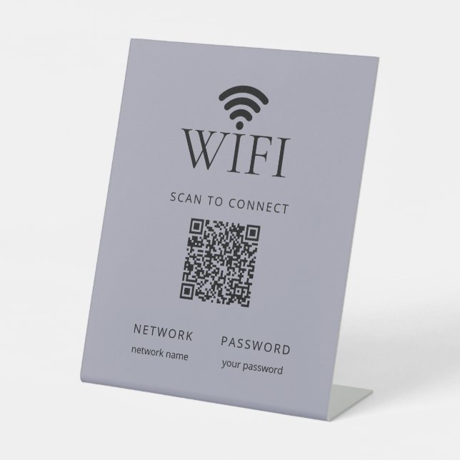 Minimalist WiFi Password Sign QR Code Muted Blue (Front)