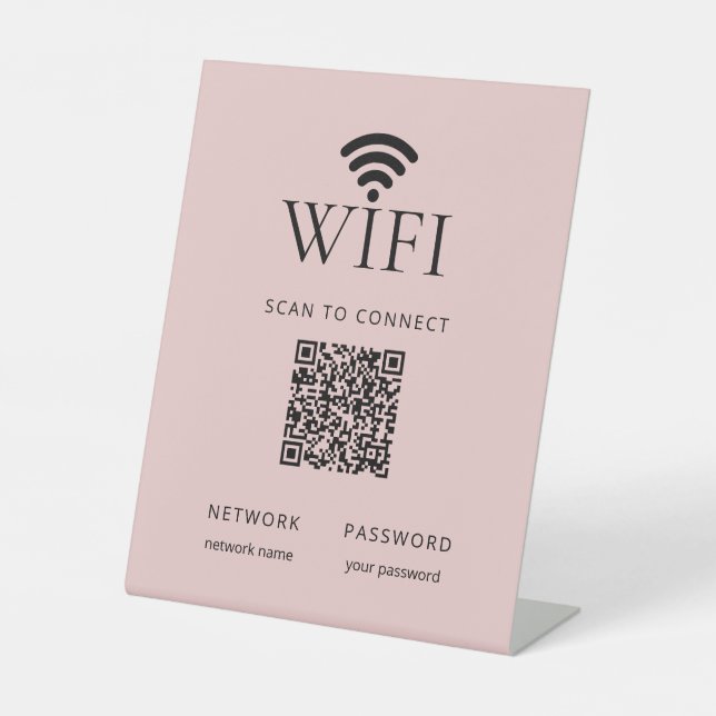 Minimalist WiFi Password Sign with QR Code Pink (Front)
