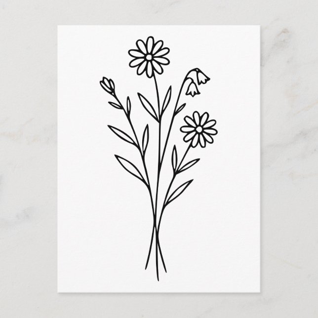 Minimalist Wildflower Botanical Bouquet Line Art Postcard (Front)