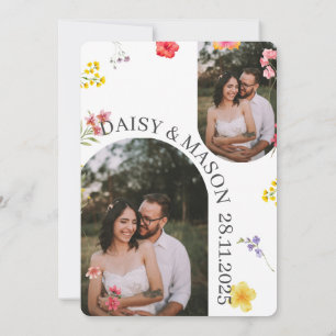 Minimalist Wildflower Botanical Wedding with photo Invitation