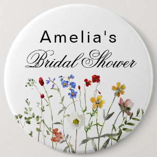 Minimalist Wildflower Bridal Shower 6 Inch Round Button