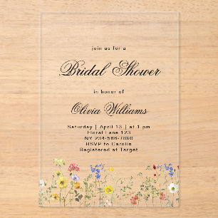 Minimalist Wildflower Bridal Shower Acrylic Invitations
