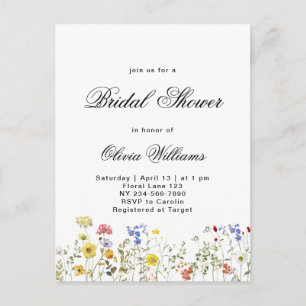 Minimalist Wildflower Bridal Shower Announcement Postcard
