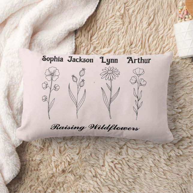 Minimalist Wildflower Custom Kids Name Keepsake Lumbar Pillow (Blanket)