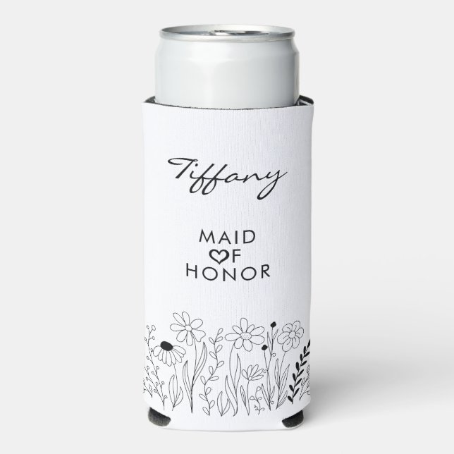 Minimalist Wildflower Cute Maid of Honour  Seltzer Can Cooler (Seltzer Front)