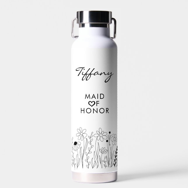Minimalist Wildflower Cute Maid of Honour  Water Bottle (Front)