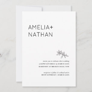 Minimalist wildflower foliage wedding invitation