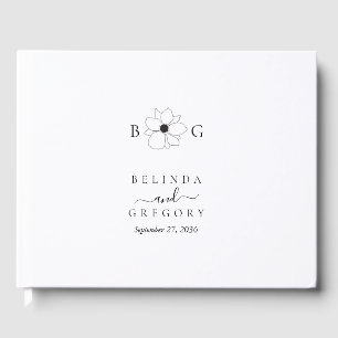 Minimalist Wildflower Hand-Drawn Monogram Wedding Guest Book