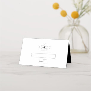 Minimalist Wildflower Hand-Drawn Monogram Wedding Place Card