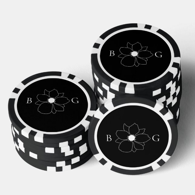 Minimalist Wildflower Hand-Drawn Monogram Wedding Poker Chips (Stack)