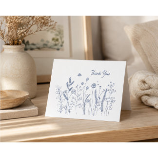 Minimalist Wildflower Meadow Blue Thank You Card