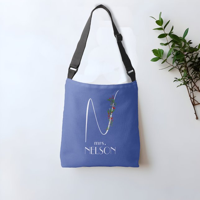 Minimalist wildflower monogram  teacher blue crossbody bag (Creator Uploaded)