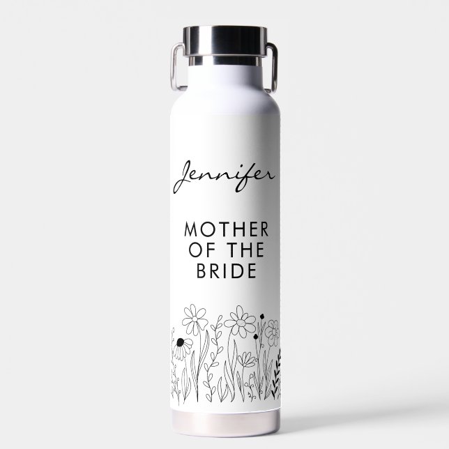 Minimalist Wildflower Mother of the Bride Water Bottle (Front)