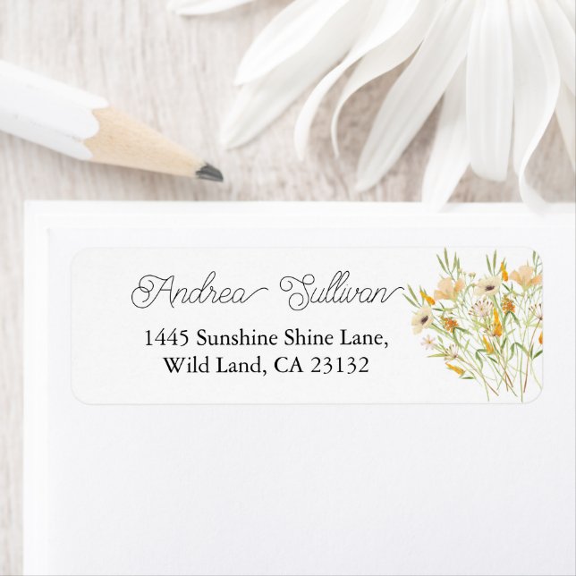 Minimalist Wildflower Orange Return Address Label (Insitu)