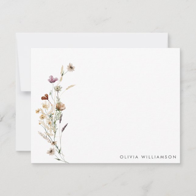 Minimalist Wildflower Personalized Name Stationery Card (Front)