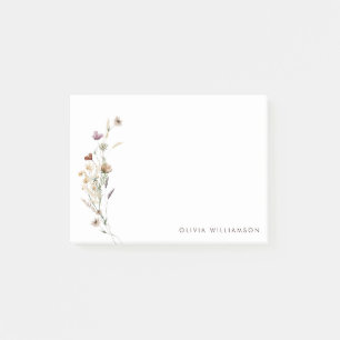 Minimalist Wildflower Personalized Name Stationery Post-it Notes