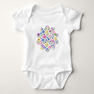 Minimalist Wildflower Seamless Pattern on White Baby Bodysuit