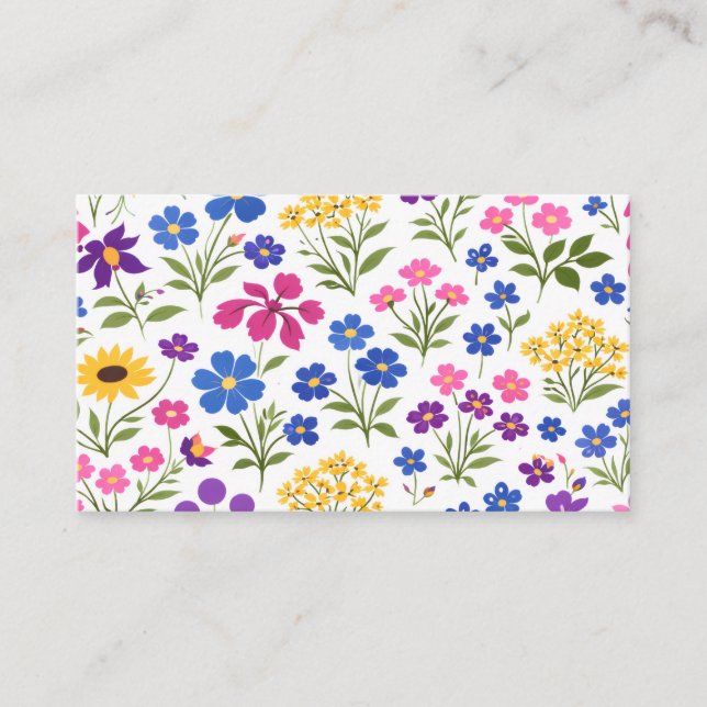 Minimalist Wildflower Seamless Pattern on White  Business Card (Front)