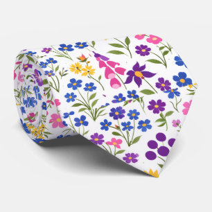 Minimalist Wildflower Seamless Pattern on White  Tie