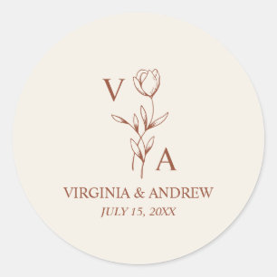 Minimalist Wildflower Terracotta Wedding Classic Round Sticker