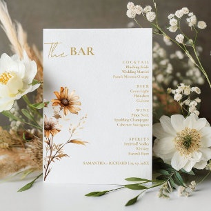 Minimalist Wildflower Wedding Drinks Bar Menu  Pedestal Sign