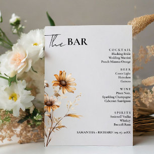 Minimalist Wildflower Wedding Drinks Bar Menu  Pedestal Sign