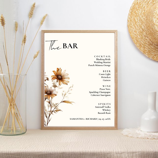 Minimalist Wildflower Wedding Drinks Bar Menu  Poster (Creator Uploaded)