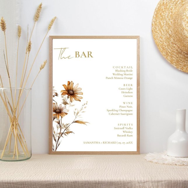 Minimalist Wildflower Wedding Drinks Bar Menu  Poster (Creator Uploaded)