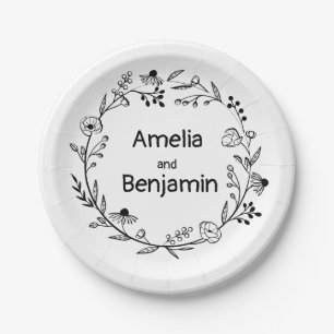 minimalist Wildflower Wreath Folk Rustic Wedding  Paper Plate