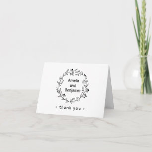 minimalist Wildflower Wreath Folk Rustic Wedding Thank You Card