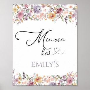 Minimalist wildflowers mimosa bar sign