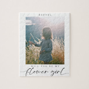 Minimalist Will you be my Flower Girl Photo Chic Jigsaw Puzzle