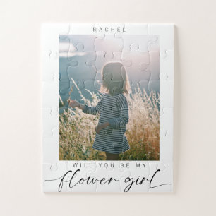 Minimalist Will you be my Flower Girl Photo Chic Jigsaw Puzzle