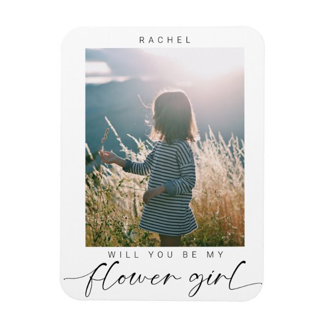 Minimalist Will you be my Flower Girl Photo Chic  Magnet (Vertical)