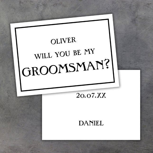 Minimalist Will You Be My Groomsman Proposal Black Invitation (will you be my  groomsman proposal card minimalist black and white)