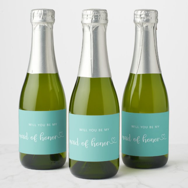Minimalist Will you be my maid of honour mint Sparkling Wine Label (Bottles)