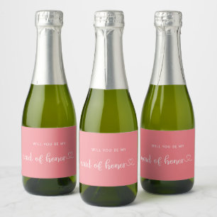 Minimalist Will you be my maid of honour pink Sparkling Wine Label