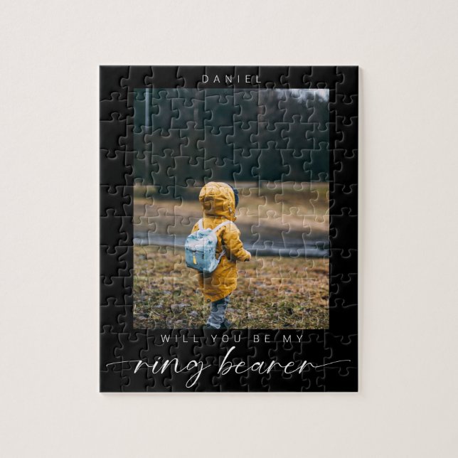 Minimalist Will you be my Ring Bearer Photo dark Jigsaw Puzzle (Vertical)