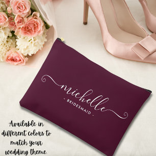 Minimalist Wine Berry Personalized Bridesmaid Accessory Pouch