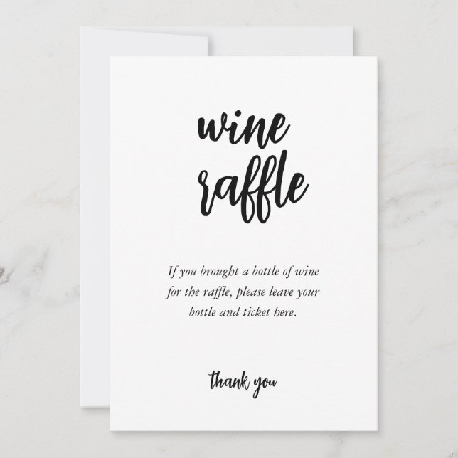 Minimalist Wine Raffle Bridal Shower Game Card (Front)