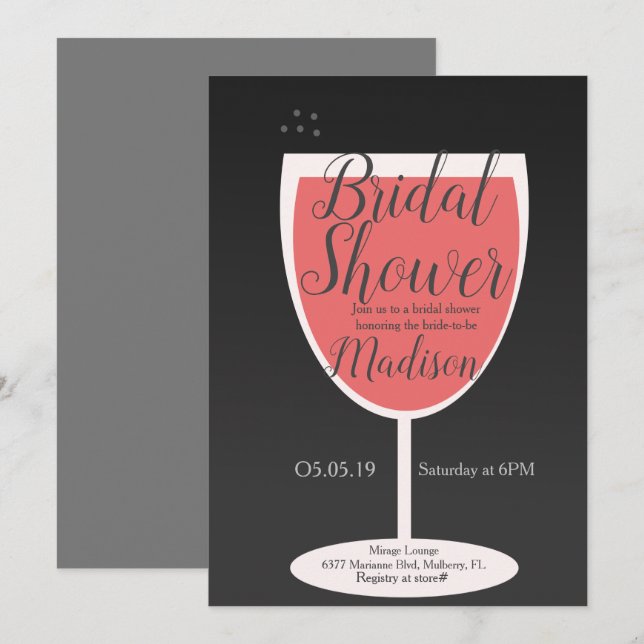 Minimalist Wine Tasting Coral Glass Bridal Shower Invitation (Front/Back)