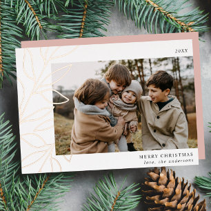 Minimalist Winter Botanical Photo Rose Gold Foil Holiday Card