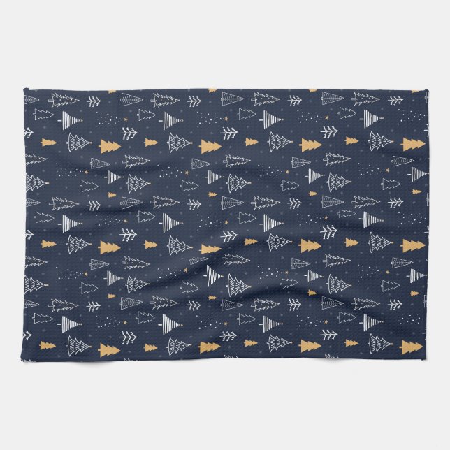 Minimalist Winter Christmas Tree Pattern Kitchen Towel (Horizontal)